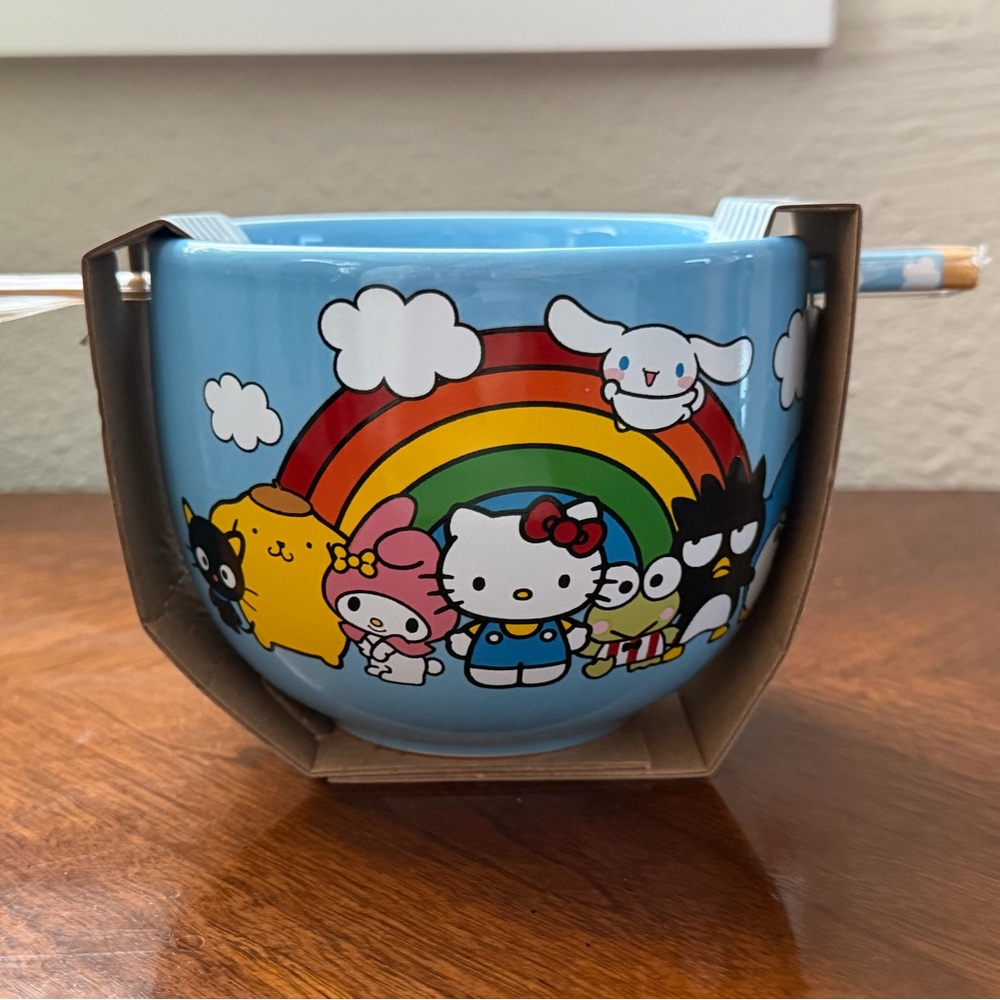 Hello Kitty Blue Ceramic Ramen Bowl with Chopsticks